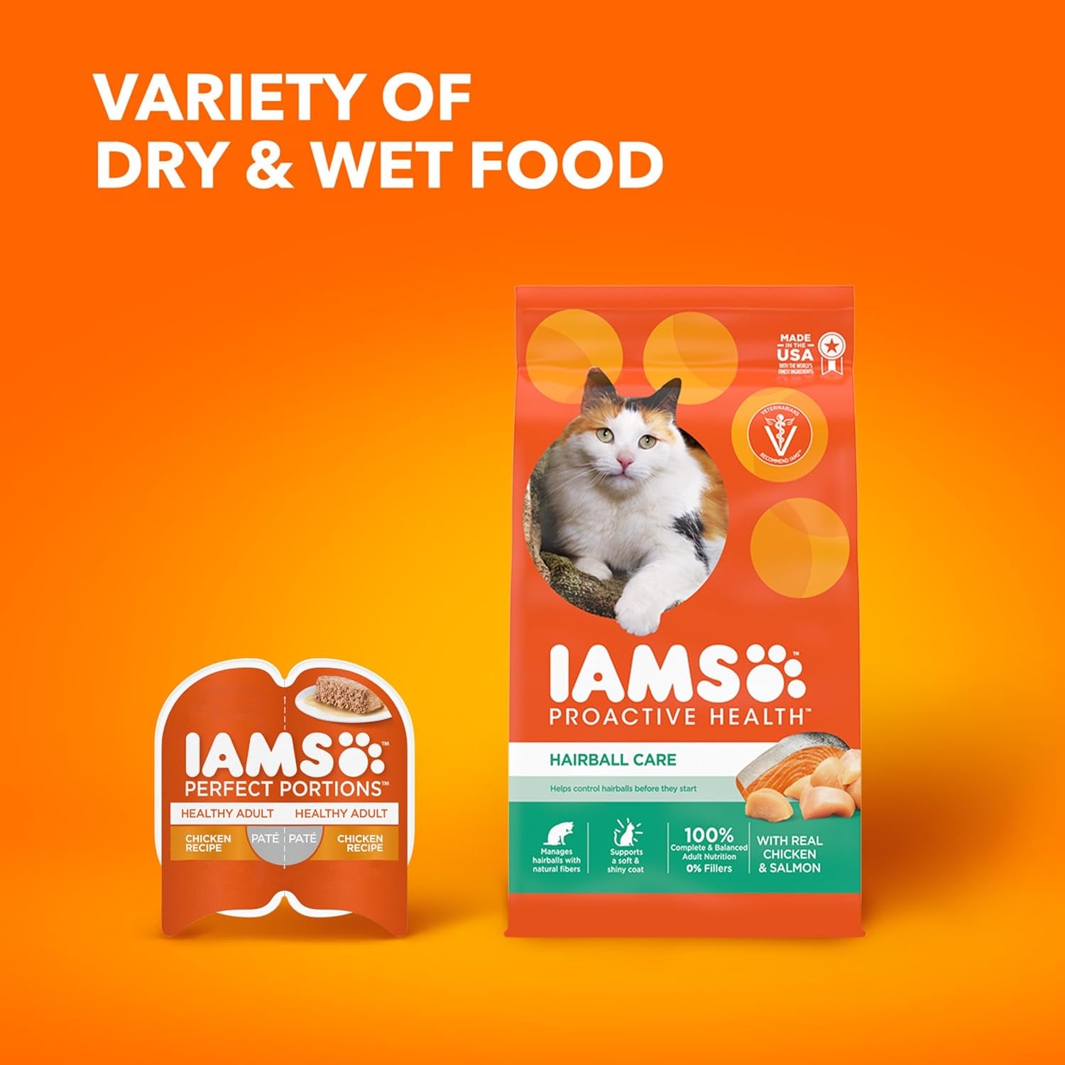 IAMS Proactive Health Adult Hairball Care Dry Cat Food with Chicken and Salmon, 3.5 Lb. Bag