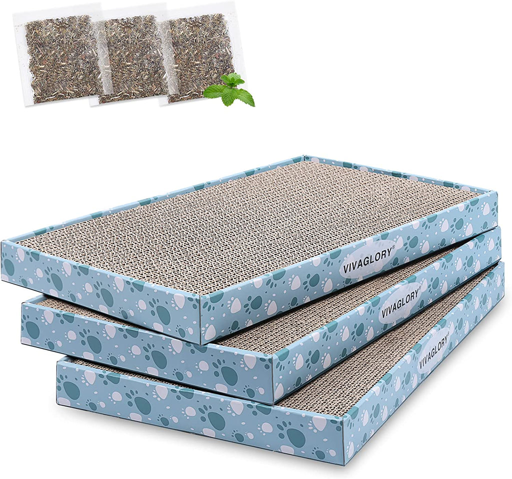 VIVAGLORY Cat Scratcher Padpal Cat Scratching Board, Cardboard Scratcher with Catnip for Indoor, Flat Scratch Board Scratch Pad Cardboard for Kitten, Extra Wide, 3Pack