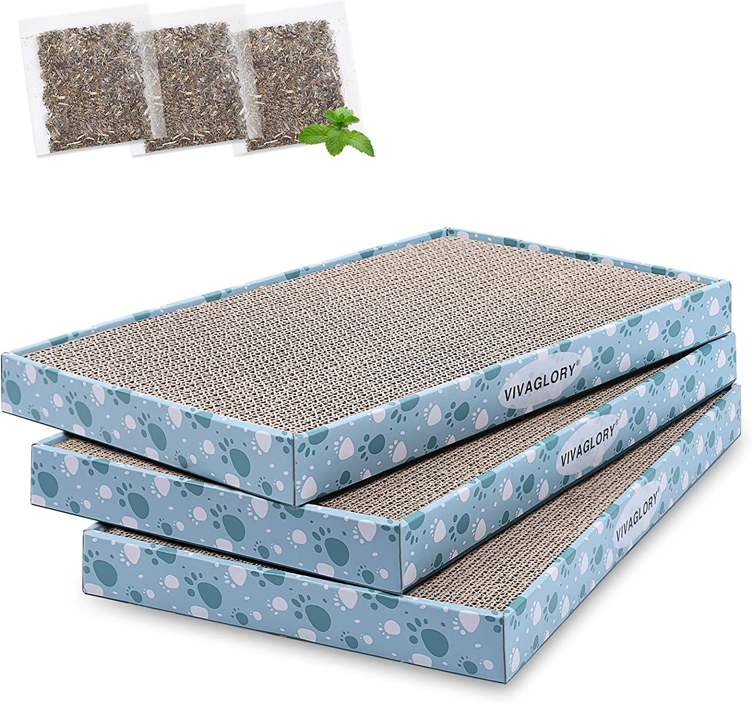 VIVAGLORY Cat Scratcher Padpal Cat Scratching Board, Cardboard Scratcher with Catnip for Indoor, Flat Scratch Board Scratch Pad Cardboard for Kitten, Extra Wide, 3Pack