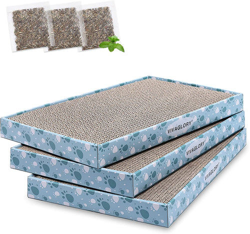 VIVAGLORY Cat Scratcher Padpal Cat Scratching Board, Cardboard Scratcher with Catnip for Indoor, Flat Scratch Board Scratch Pad Cardboard for Kitten, Extra Wide, 3Pack