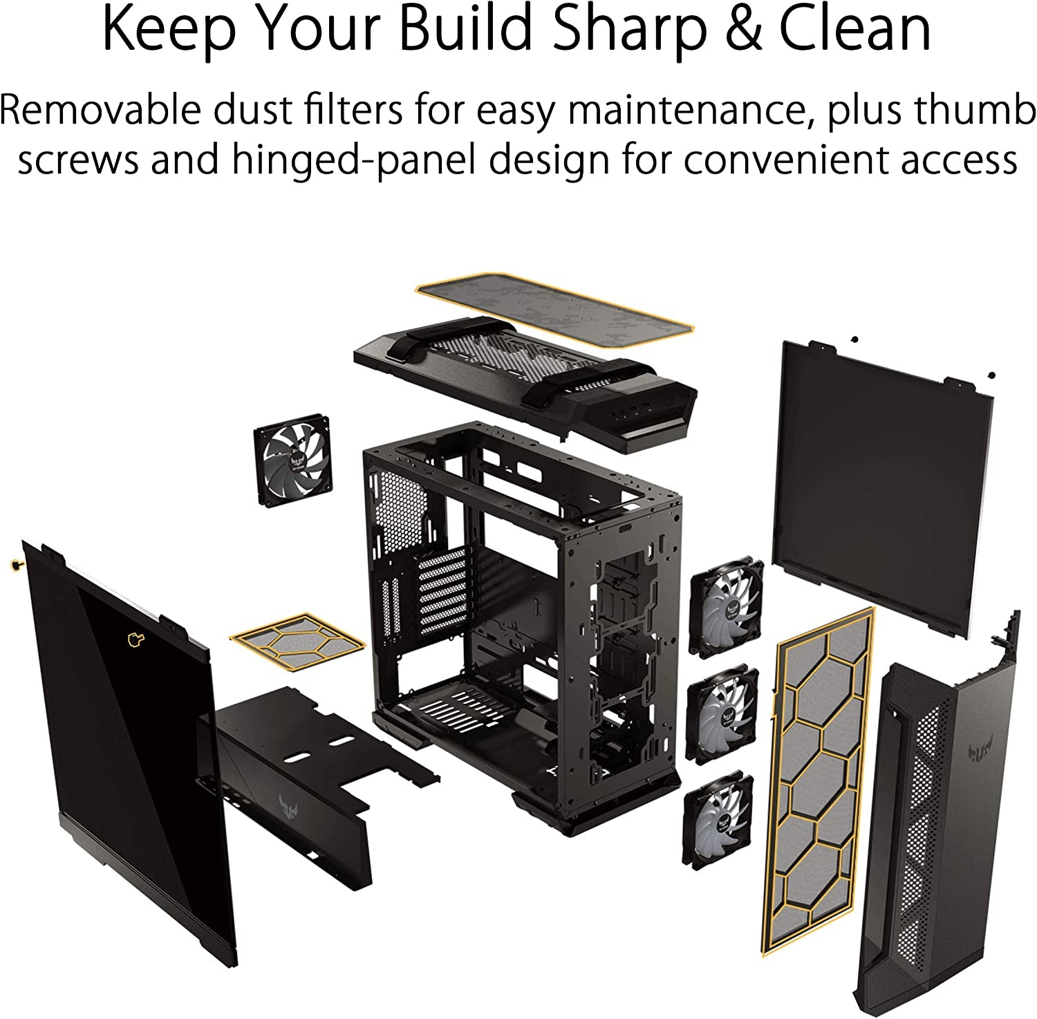ASUS TUF Gaming GT501 Mid-Tower Case - EATX Compatible, USB 3.0, Smoked Tempered Glass & Robust Steel with Four Cooling Fans