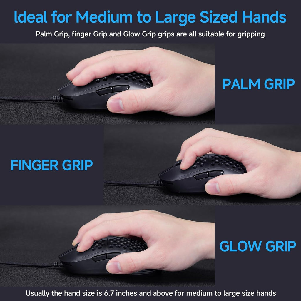 TMKB Falcon M1SE Ultralight Honeycomb Gaming Mouse, High-Precision 12800DPI Optical Sensor, 6 Programmable Buttons, Customizable RGB, Drag-Free Paracord, Ergonomic Wired Gaming Mouse - Matte Black