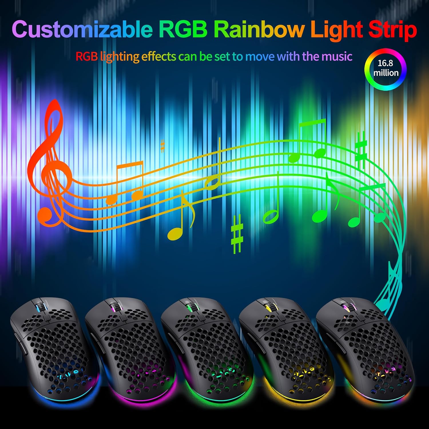 TMKB Falcon M1SE Ultralight Honeycomb Gaming Mouse, High-Precision 12800DPI Optical Sensor, 6 Programmable Buttons, Customizable RGB, Drag-Free Paracord, Ergonomic Wired Gaming Mouse - Matte Black