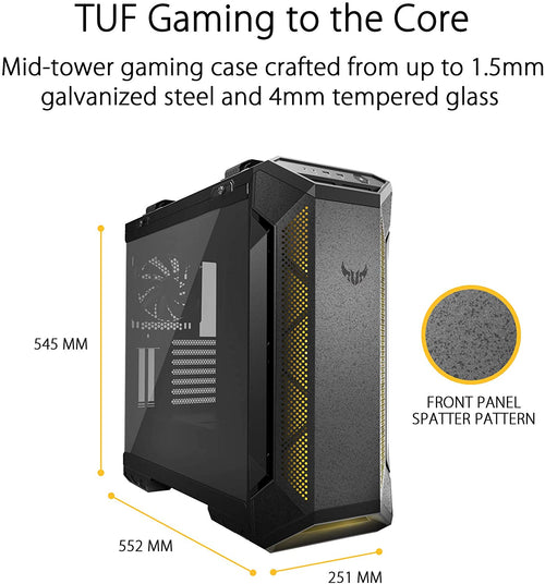 ASUS TUF Gaming GT501 Mid-Tower Case - EATX Compatible, USB 3.0, Smoked Tempered Glass & Robust Steel with Four Cooling Fans