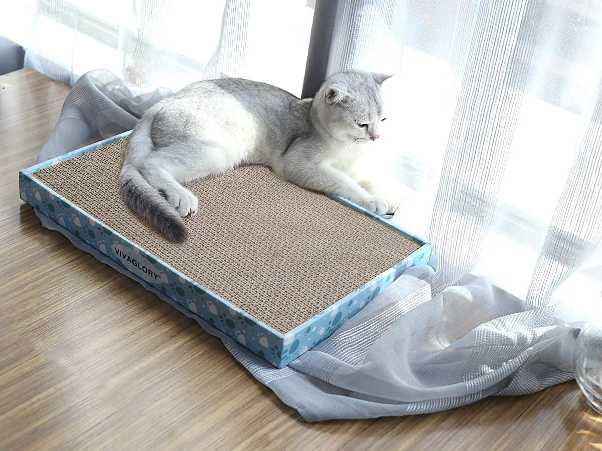 VIVAGLORY Cat Scratcher Padpal Cat Scratching Board, Cardboard Scratcher with Catnip for Indoor, Flat Scratch Board Scratch Pad Cardboard for Kitten, Extra Wide, 3Pack