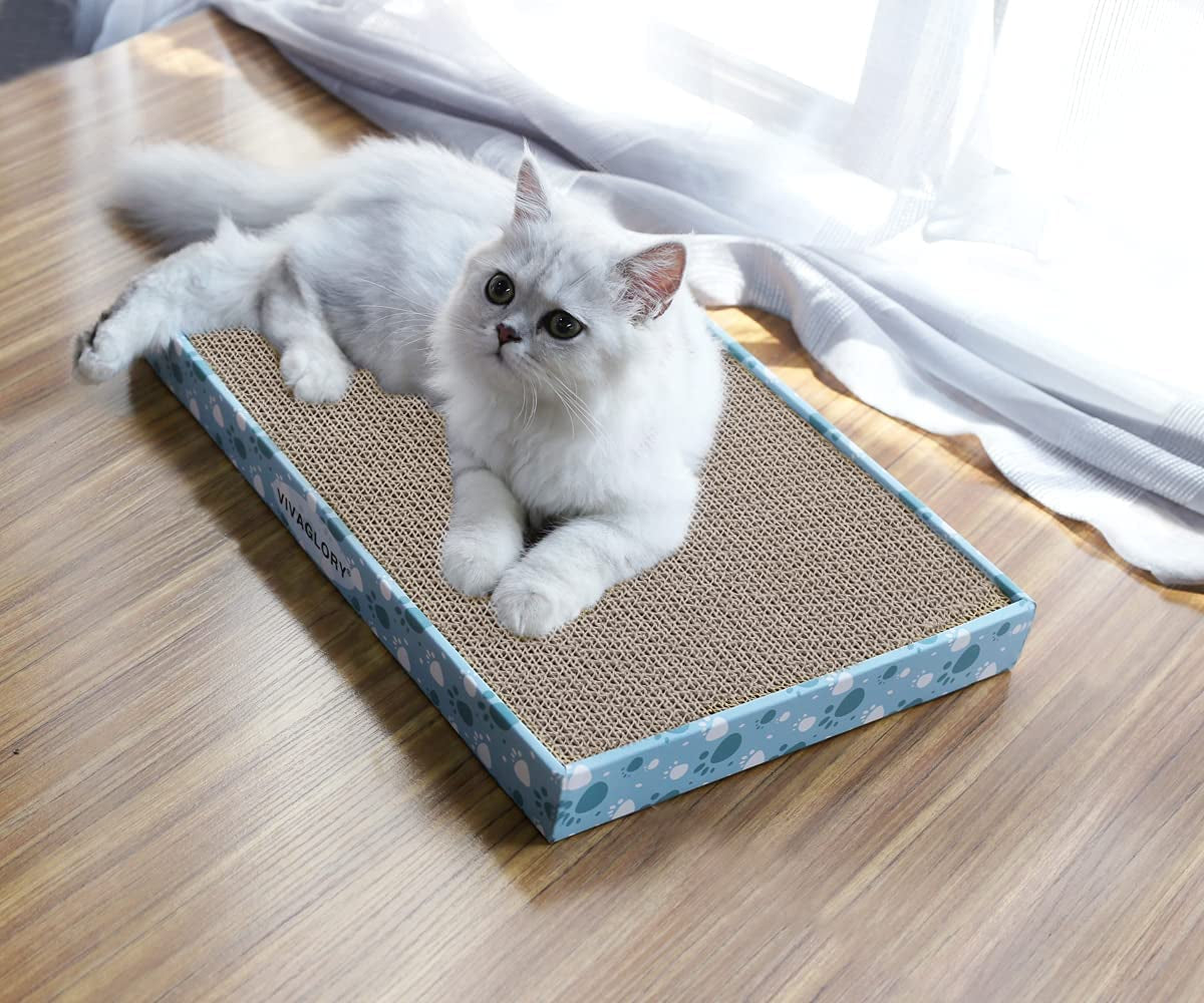 VIVAGLORY Cat Scratcher Padpal Cat Scratching Board, Cardboard Scratcher with Catnip for Indoor, Flat Scratch Board Scratch Pad Cardboard for Kitten, Extra Wide, 3Pack